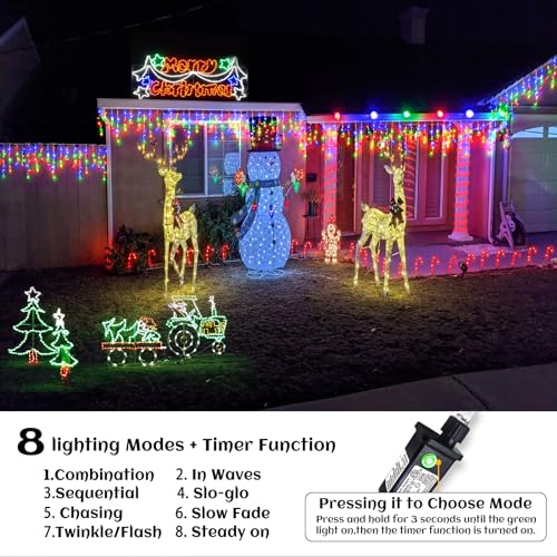 Icicle lights Outdoor - 66ft Christmas Lights with 640LED 120 Drops 8 Modes, Plug in Curtain String Lights Waterproof for Holiday Wedding Party Home Garden Bedroom Indoor Outdoor Decoration,Multicolor - color: Multicolor, size: 640LED/66ft