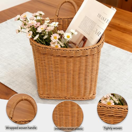 Elegant Boho Farmhouse Hanging Basket for Wall Hanging Wicker wall Baskets for Storage, Decor, Space-Saving Rattan Door Basket for Kitchen, Bathroom, Bedroom, Living Room Organization - size: ‎8.66"D x 4.72"W x 11.4"H