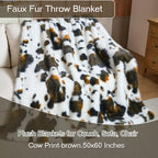 Luxury Fluffy Faux Fur Throw Blanket,Thick Fluffy Silky Fuzzy Cozy Blanket,Plush Blankets for Couch, Sofa, Chair, Bed-Cow Print-Brown 50 * 60inch - color: Cow Print-brown, size: Throw (50" x 60")