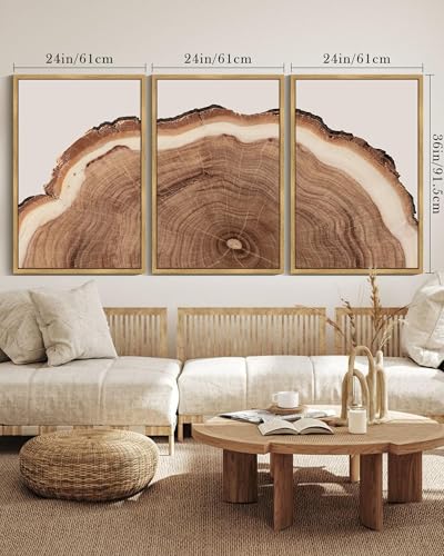 Drsoum Vintage Retro Tree Rings Wood Framed Wall Art Modern Wood Stump Nature Rustic Artwork Bedroom Living Room Ready to Hang 24x36in Natural Framed - color: Flower Boho Wall Art, size: 36L" x 24W", Natural Framed