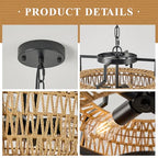 20" Boho Woven Chandeliers 4-Light Hand Rattan Ceiling Pendant Light Fixture Farmhouse Hanging Lighting for Kitchen,Bedroom, Dining Room, Hallway, Entryway, E26 - size: Lantern-20''-V
