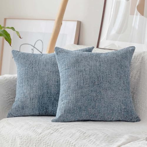 Home Brilliant Blue Throw Pillows Set of 2 Square Textured Plush Decorative Throw Pillow Covers for Bed Couch Car, Jeans Blue, 20 x 20 inch(50x50cm) - color: Jeans Blue, size: 20" x 20" (Pack of 2)