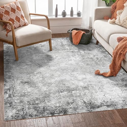 YARNSCAPE 3' x 5 ' Washable Area Rug - Low Pile Soft Vintage Indoor Rug for Living, Dining or Bedroom - Lightweight Carpet with Non-Slip Backing - Foldable for Easy Placement, Grey - color: Texture-grey, size: 3' x 5' (Rectangular)