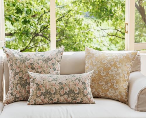 Spring Floral Woven Pattern Throw Pillow Cover Decorative Vintage Farmhouse Home Decor Textured Cushion Case for Couch Sofa Bed Living Room Bedroom (Green, 12x20 (Pack of 1)) - color: Green, size: 20" x 12" (Pack of 1)
