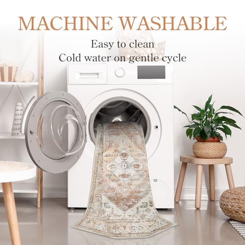 Lahome Boho Kitchen Rugs Washable - 2x3 Small Non-Slip Entry Rugs for Inside House Oriental Throw Area Rugs for Bedroom Accent Distressed Floor Doormat Carpet for Bathroom Entryway Laundry Living Room - color: Taupe, size: 2' x 3' (Rectangular)