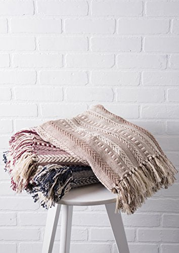 DII Braided Striped Decorative Throw Blanket, 50x60, Stone - color: Stone