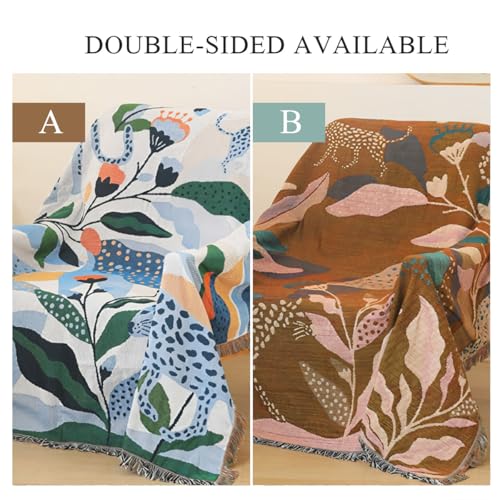 LumiSyne Double-Sided Cotton Woven Throw Blanket with Tassel Jungle Bohemian Style Tapestry Shawl Multi-Function Decorative Throws for Sofa Bed Armchair Camping Blanket Tablecloth Carpet 160x130cm - color: Blue Leopard