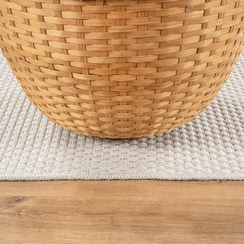 CAMILSON Indoor and Outdoor Runner Rug Off-White Solid Woven Design Easy-Cleaning Non Shedding Farmhouse Living Room Bedroom Garden Patio and Kitchen Washable Outside Carpet Alfombras (2x7) - color: Basketweave/Bone, size: 2' x 7' (Rectangular)