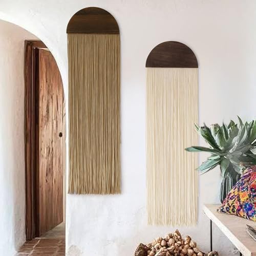 Flber 2 Pcs Macrame Wall Hanging Boho Wall Decor Handmade Macrame Art Tapestry Wedding Macrame Backdrop 13.7" W x 51" L For Living room Bedroom Headboard Decor - color: Ivory and Brown