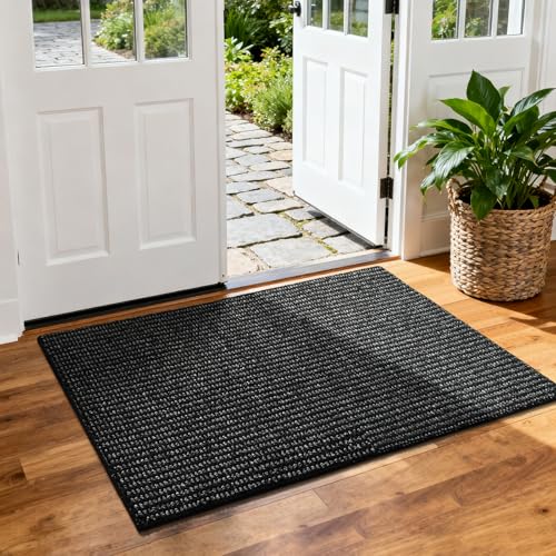 Softlife Rugs for Entryway 2x3 Faux Jute Rug Dirt Trapper Small Bathroom Rug Washable Door Rugs Kitchen Mat Modern Farmhouse Carpet for Front Porch Bathroom Kitchen Bedroom, Black - color: Black, size: 2' x 3' (24"x36")