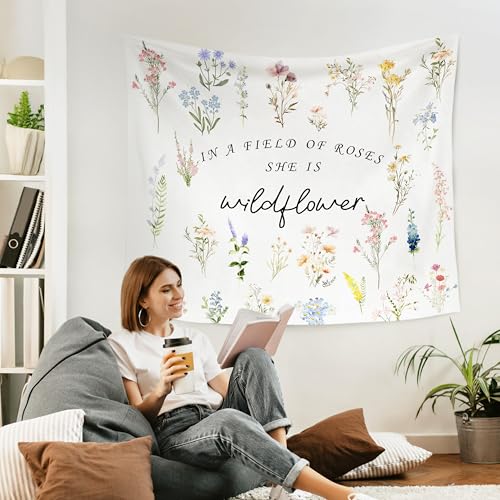 WARDOS Boho Floral Tapestry, in a Field of Roses She Is a Wildflower Tapestry Wall Hanging, Boho Wildflower Wall Blanket Decor for Baby Girls Room Toddler Nursery Bedroom, 50x60 Inch - color: flower one