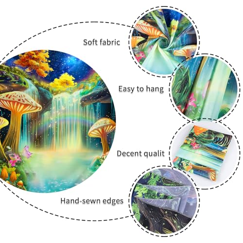 Alened Blacklight Fantasy UV Reactive Waterfall Mushroom Decor for Bedroom, Galaxy Neon Butterfly Tapestries, nature forest tapestry Wall (51'' x 60'') - color: blacklight tapestry, size: 60"L x 51"W