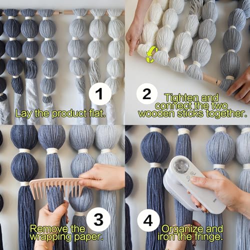IOWER Macrame Wall Hanging Blue Yarn Wall Art Tassel Wall Decor with Knotted Ball Design Bohemian Wall Decor for Living Room Bedroom Home Backdrop 27" W x 31" L - color: Blue
