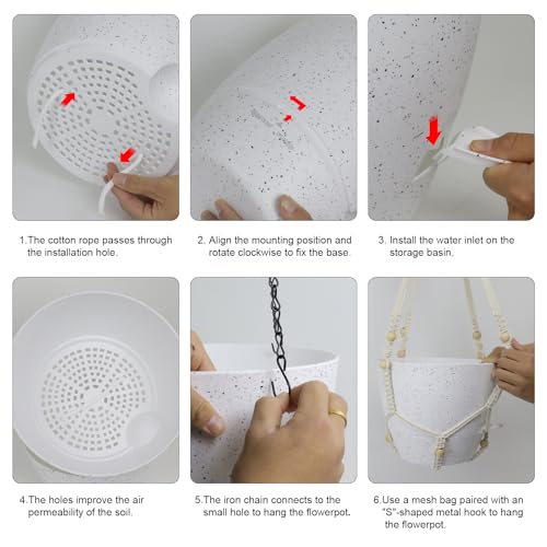 Meowell 10 inch Self Watering Hanging Planters, 2 Pack Hanging Baskets for Indoor Outdoor Plants, Hanging Flower Pots with Drainage Holes and 2 Kinds of Plant Hangers for Garden Decor, Speckled White - color: White With Black Speckles