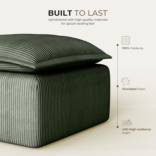 Green Corduroy Pouf for Modular Sectional Sofa, Matching Accessory for Living Room, Bedroom and Apartment - color: Green, size: Pouf (Ships in One Box)