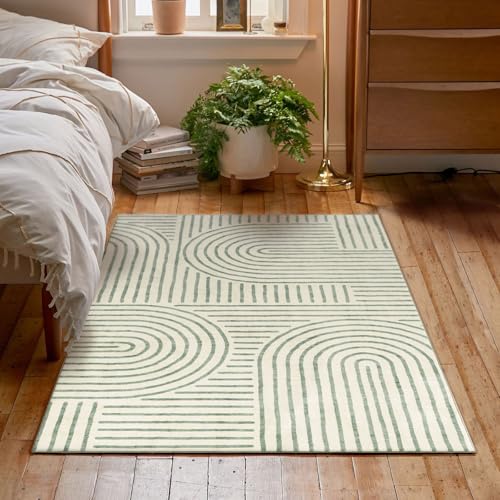 LUXRUG 3x5 Washable Area Rug - Small Entryway Rug Non-Slip Sage Green Abstract Rainbow Kitchen Rugs Modern Boho Carpet Throw Rugs for Living Room Bedroom Bathroom Dorm Nursery Room Home Decor - color: Sage Green, size: 3' x 5' (Rectangular)