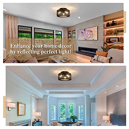 Rattan Light Fixtures Ceiling Mount, 3-Lights Boho Flush Mount Ceiling Light, Hand-Woven Cage Shade Lamp Lighting, Rustic Rattan Chandelier for Hallway Bedroom Kitchen Farmhouse Foyer Entryway (Black) - color: Black, size: Small