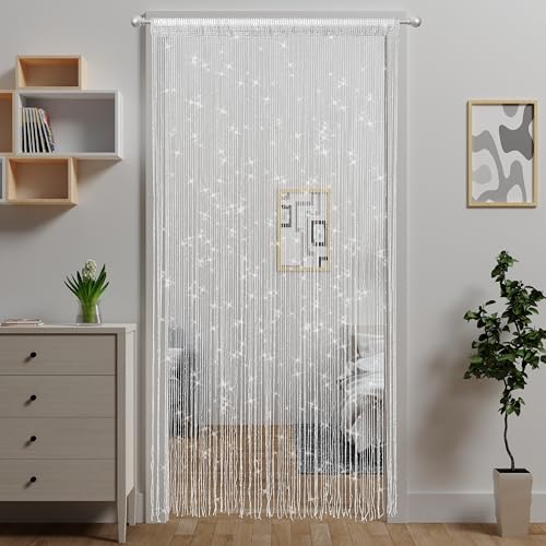 Door String Curtain Doorway Beads Curtains,Hanging Room Divider Beaded Decor Hippie Glitter Fringe Panel Closet Window Doors Sequin Sheer Boho Doors Tassel (White) - color: White