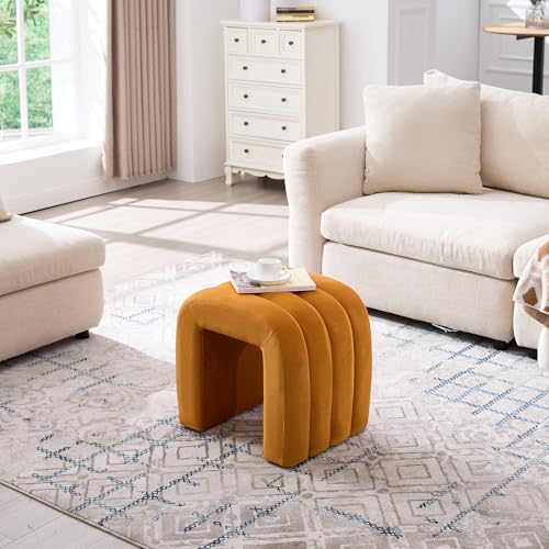 ONEVOG Velvet Pouf Ottoman, Small Ottoman Foot Rest for Couch, 18 Inch Cute Vanity Chairs for Makeup, Living Room Decorative, Sturdy Frame, Upholstered Modern Footrest for Bedroom, Dorm, Cognac, 2Pcs - color: Cognac