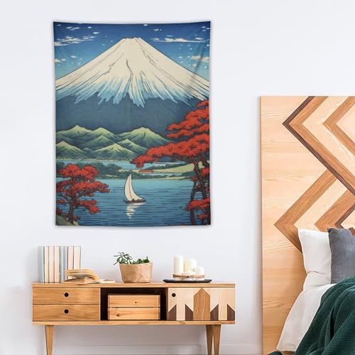 QEOPGNE Wall Tapestry for Bedroom Mount Fuji Mountain Landscape Lake Fall Leaves Japanese Painting Tapestry Wall Decor for Bedroom Aesthetic Wall Art Living Room Decor for Men And Woman 30"x40" - color: Style2, size: 40L" x 30W"