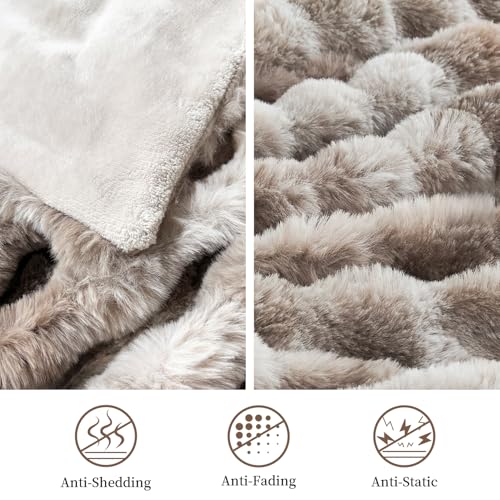 Faux Rabbit Fur Throw Blanket for Couch, Fluffy Warm Plush Thick Bubble Blanket for Bed Sofa Living Room, Soft Cozy Furry Blanket, 50x60 inches, Tie-dye Brown - color: Tie-dye Brown, size: Throw50"x60"