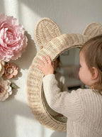 Rattan Bear Wall Mirror for Nursery Decor