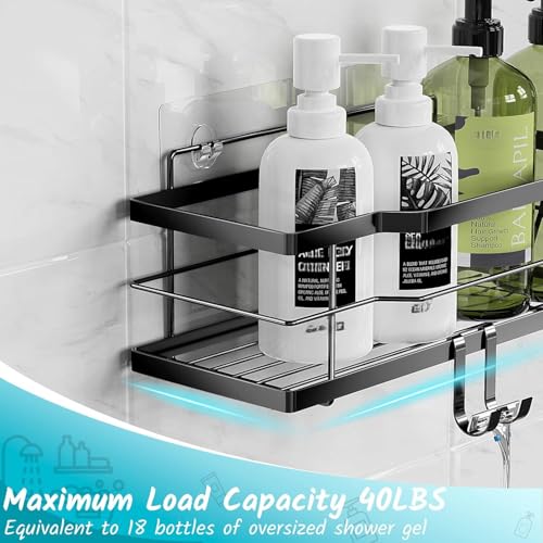 Moforoco Shower Caddy Shelf Organizer Rack, Self Adhesive Black Bathroom Shelves Basket, Home Farmhouse Wall Inside Organization and Storage Decor Rv Accessories, First Camper Apartment Essentials - color: Black, size: X-Large