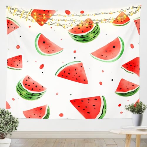 Manfei Watermelon Kids Tapestry,Summer Tropical Fruits Rustic Wall Tapestries,Boys Girls Room Decor,Hand Drawn Watercolor Watermelon Wall Hanging,Red Green Home Wall Decor,Small 51.2 x 59.1 Inches - color: Watermelon, size: Small