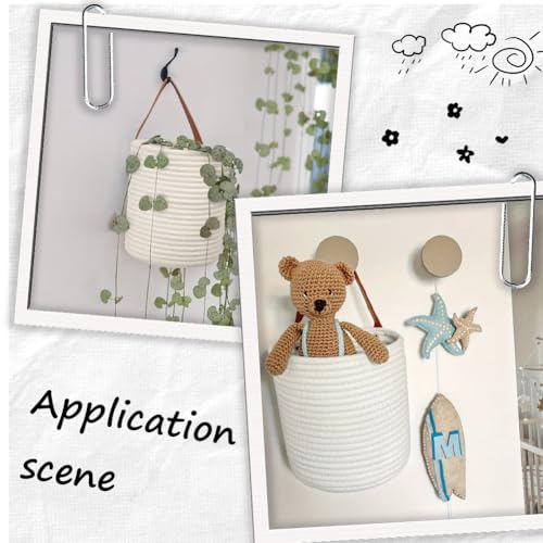 7.1 x 9.8 x 4.7 Inch Hanging Woven Basket Cotton Wall Basket with Handle White Rope Multifunction Macrame Closet Shelf Organizing Storage Wall Mounted Bin for Kitchen Room Fruit Plants Towels