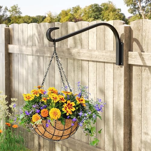 saffruff 16 Inch 2 Pack Plant Hangers for Indoor/Outdoor Wall Mount - Heavy Duty Hanging Plant Holder & Bird Feeder Hooks, Decorative Black Metal Wall Hangers for Plants, Flower Baskets - size: 16-inch 2-pack