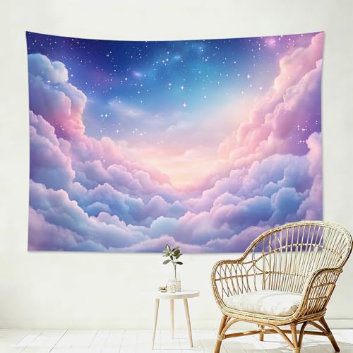 SCECALA Fantasy Pink Cloud Tapestry Purple Pink Pastel Clouds Sky Wall Art Tapestry Nature Landscape Wall Hanging for Bedroom Living Room College Dorm Photography Party Home Decor 60x40 Inch - color: Blue, size: 40"L x 60"W