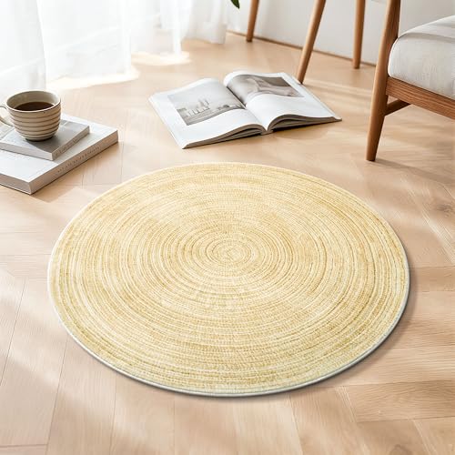 Asrug Imitation Jute Low Pile Round Rug Area Rug Washable Non-Slip Circle Rug Soft Plush Touch Circle Rugs Round for Kitchen Bathroom Living Bedroom Nursery, Carpet 2ft /24 inch/61 cm Yellow - color: Beige, size: 2ft