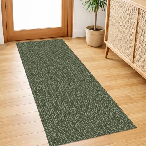 IOHOUZE Washable Runner Rug 2x5 Non Slip Runners for Hallways Entryway Runner Indoor, Kitchen Throw Rug Woven Cotton Floor Carpet for Hall Entrance Bedroom, Olive Green/Dusty Green - color: Olive Green/Dusty Green, size: 2' x 5' (Runner)