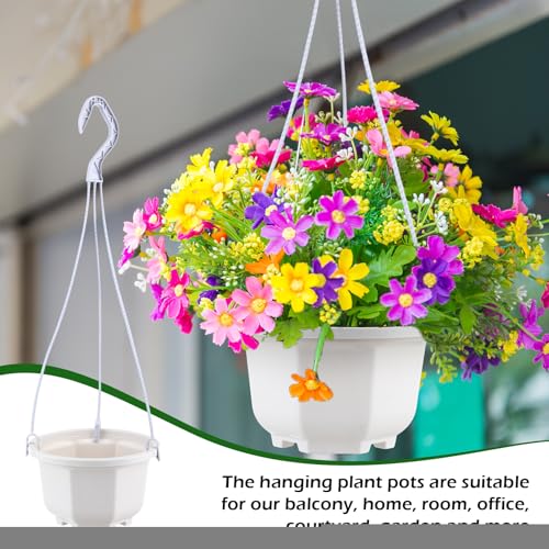 Roshtia 24 Pcs Hanging Plastic Planter Pot with Hook Flower Pots Baskets Hanging Nursery Planter Holder for Outdoor Indoor Plant Garden (Ceramic White,5 Inch) - color: Ceramic White, size: 5 Inch
