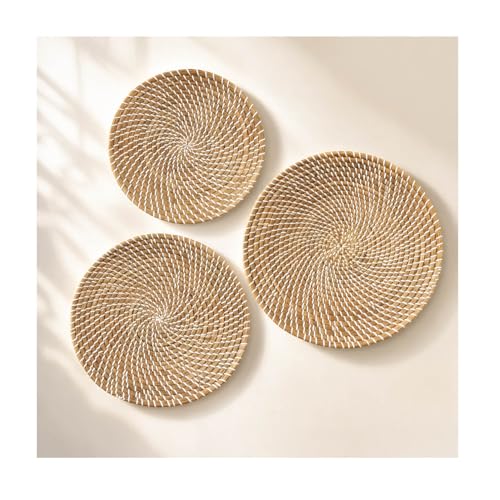 Laquedecraft Boho Wicker Rattan Plate Basket Set For Décor Hanging Wall | Large Woven Farmhouse Rustic Bohemian Art Baket Hangings For Decorative Home, Bedroom, Living Room, Kitchen, Bathroom (Classic, Natural, Set of 3) - size: Set of 3, style: Classic
