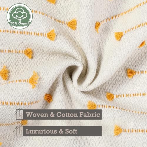 Boho Throw Pillow Covers 18x18 Set of 2,Soft Resistant Washable Outdoor | Yellow Textured Woven Cotton Decorative Cushion Covers with Hidden Zipper,RV Couch Sofa Bed Patio Beach, Farmhouse Decor - color: Yellow, size: 20" x 20" (Pack of 2)