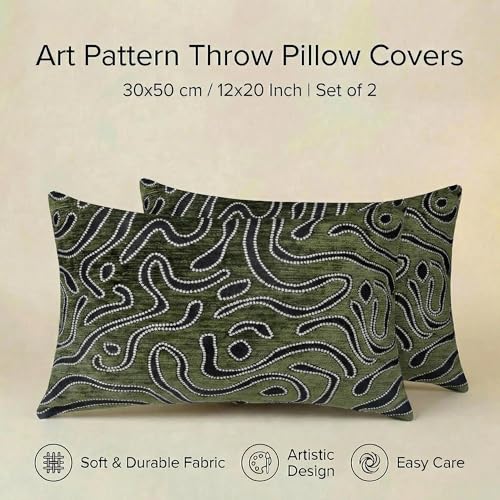 Mantle & Mason Lumbar Pillow Covers 12x20 Set of 2, Chenille Modern Abstract Throw Pillow Covers, Olive Green Luxury Textured Decorative Pillow Cover for Couch Sofa Bed Office - color: Artflow Forest Green, size: 20" x 12" (Pack of 2)