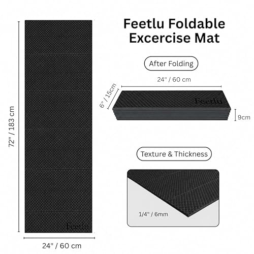 Foldable Yoga Exercise Mat, 6mm/8mm/10mm/12mm Thickness, 72 x 24 Inch - Lightweight, Anti-Slip, and Easy to Store for Yoga, Pilates, Home Workouts, and Floor Exercises - color: Black, size: 24" x 72" x 1/4"
