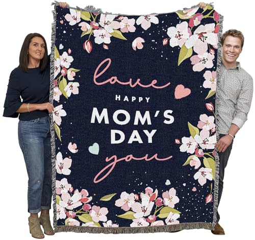 Pure Country Weavers Mom's Day Cherry Blossoms - Navy Blanket - Gift Tapestry Throw Woven from Cotton - Made in The USA (72x54) - color: Cherry Blossoms - Navy, size: 72x54