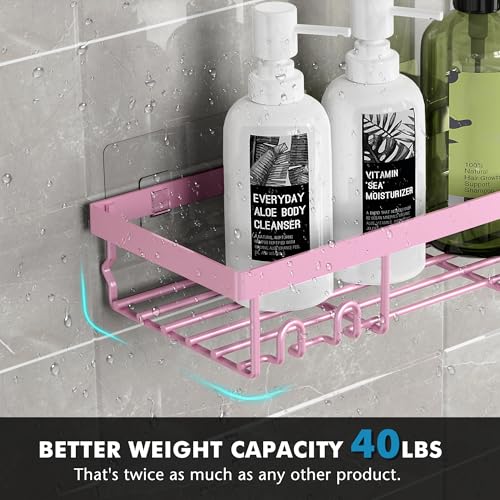 Moforoco Shower Caddy Shelf Organizer Rack, Self Adhesive Black Bathroom Shelves Basket, Home Farmhouse Wall Inside Organization and Storage Decor Rv Accessories, First Camper Apartment Essentials - color: Pink, size: Medium