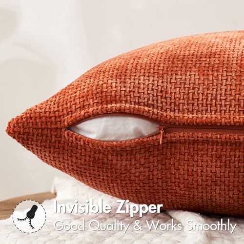 MIULEE Pack of 2 Fall Burnt Orange Decorative Pillow Covers 18x18 Inch Soft Chenille Couch Throw Pillows Farmhouse Cushion Covers for Home Decor Sofa Bedroom Living Room - color: Burnt Orange, size: 18" x 18" (Pack of 2)