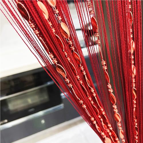 ave split 100cmX200cm Decorative Door String Curtain Beads Wall Panel Fringe Window Room Divider Blind for Wedding Coffee House Restaurant Parts Door Divider Beads Tassel Screen Decoration (red25) - color: Red
