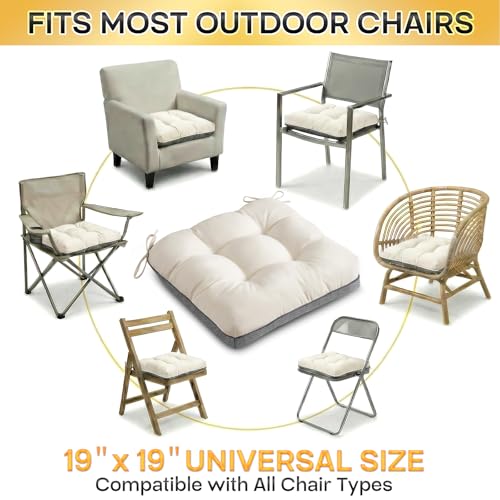 4 Pack 19x19 Inch Shredded Foam Chair Cushions with Straps - All-Season Seat Pads for Indoor/Outdoor Dining, Office, Patio, Kitchen Chairs (Cream, 19 INCH × 19 INCH) - color: Cream