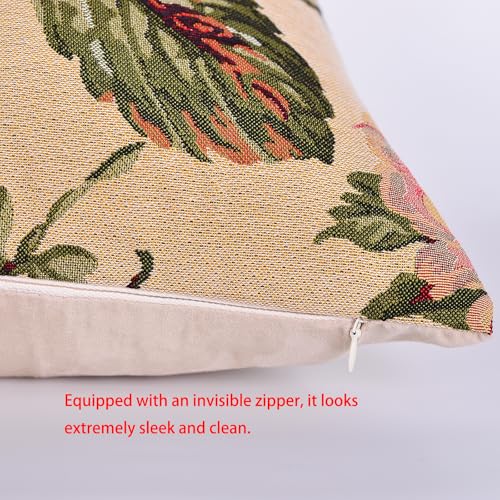 18x18 Tapestry Pillow Cover, Jacquard Woven Vintage French Country Floral Roses on Beige, Decorative Throw Pillow Sham for Couch, Victorian Accent Cushion Case (Cream Beige & Garden Rose) - color: Cream Beige & Garden Rose