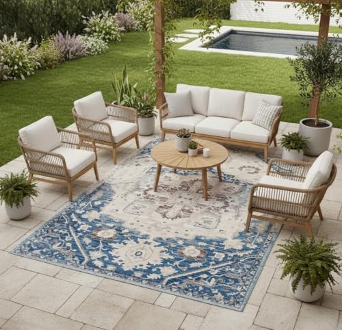 Blue Beige Distressed Pattern Boho Washable Rug for Living Room Bedroom Diningroom Office Playroom Nursery Room Vintage Area Rugs 2x6 Soft Non Slip Kitchen Hallway Indoor Large Carpet - color: B, size: 2x6ft