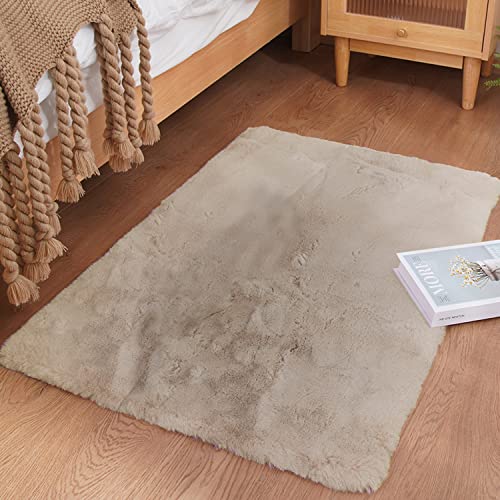 Ghouse Ultra Soft Faux Rabbit Fur Rug 2x3, Machine Washable Area Rugs for Bedroom Fluffy Rugs for Living Room, no-Shedding Carpet Sheepskin Rug Light Brown Beige - color: Beige, size: 2' x 3' (Rectangular)
