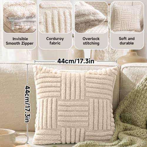 Plush Knitted Throw Pillow Covers, Decorative Cushion Cases for Sofa and Bed, Cozy Texture for Home - color: Beige Woven Plush Pillowcase