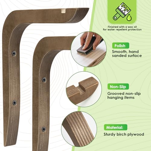 Wooden Plants Hanger, Plant Hangers Indoor Wall Mount, 8.58-Inch Hanging Plant Hooks for Wall, Basket Hooks for Lanterns, Flower Bracket, Wind Chimes, Lamp, Bird Feeders, Patio Decor(Brown 2PCS) - color: Brown 2PCS