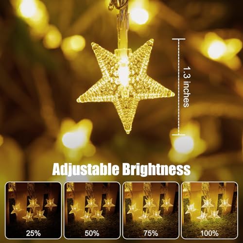 Brightown Star String Lights Battery Operated - 17 ft 50 LED Star Fairy String Lights with Remote and Timer, 8 Modes Waterproof for Bedroom Tent Loft Bed Patio Party Wedding Decor, Warm White - color: Warm White, size: 1 Pack