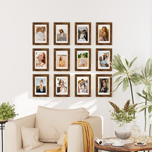 decorUhome 4x6 Picture Frame Set of 10, Display Photos 3.5x5 with Mat or 4x6 Unmatted for Picture Frames Collage Wall Decor, Distressed Brown - color: Distressed Brown, size: 4x6